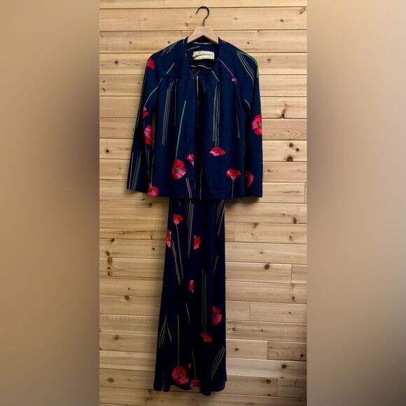 VNTG 1970 Young Innocent Sz XS Poppy Colorful Halter Maxi Babydoll Dress Set - Picture 2 of 13